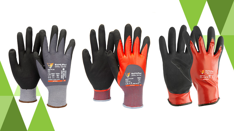 Product photos of the Samurai Grip-Flex Nitrile gloves