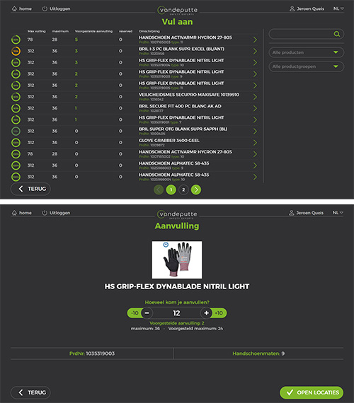 Réapprovisionnement de produits dans le logiciel de Vandeputte Safety Experts